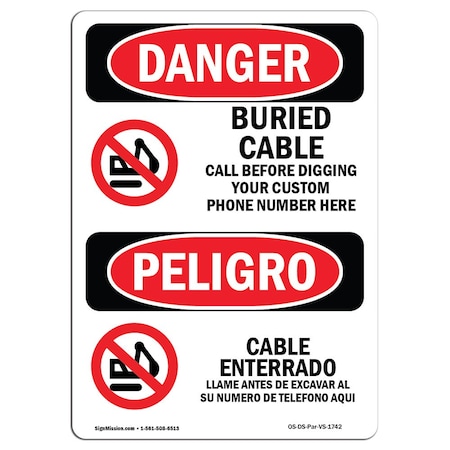 OSHA Danger, Buried Cable Call Before Digging Bilingual, 5in X 3.5in Decal